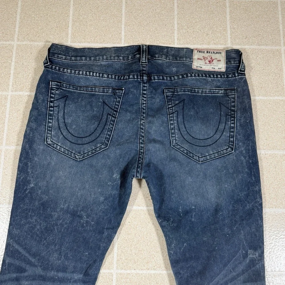 True Religion Jeans Mens 42x32 Blue Rocco Relaxed Skinny Distressed Denim
